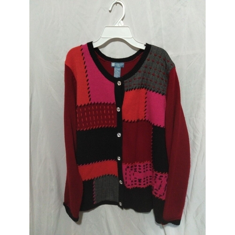 Koret  Patchwork Crochet Cardigan Sweater Vintage Womens petite XL